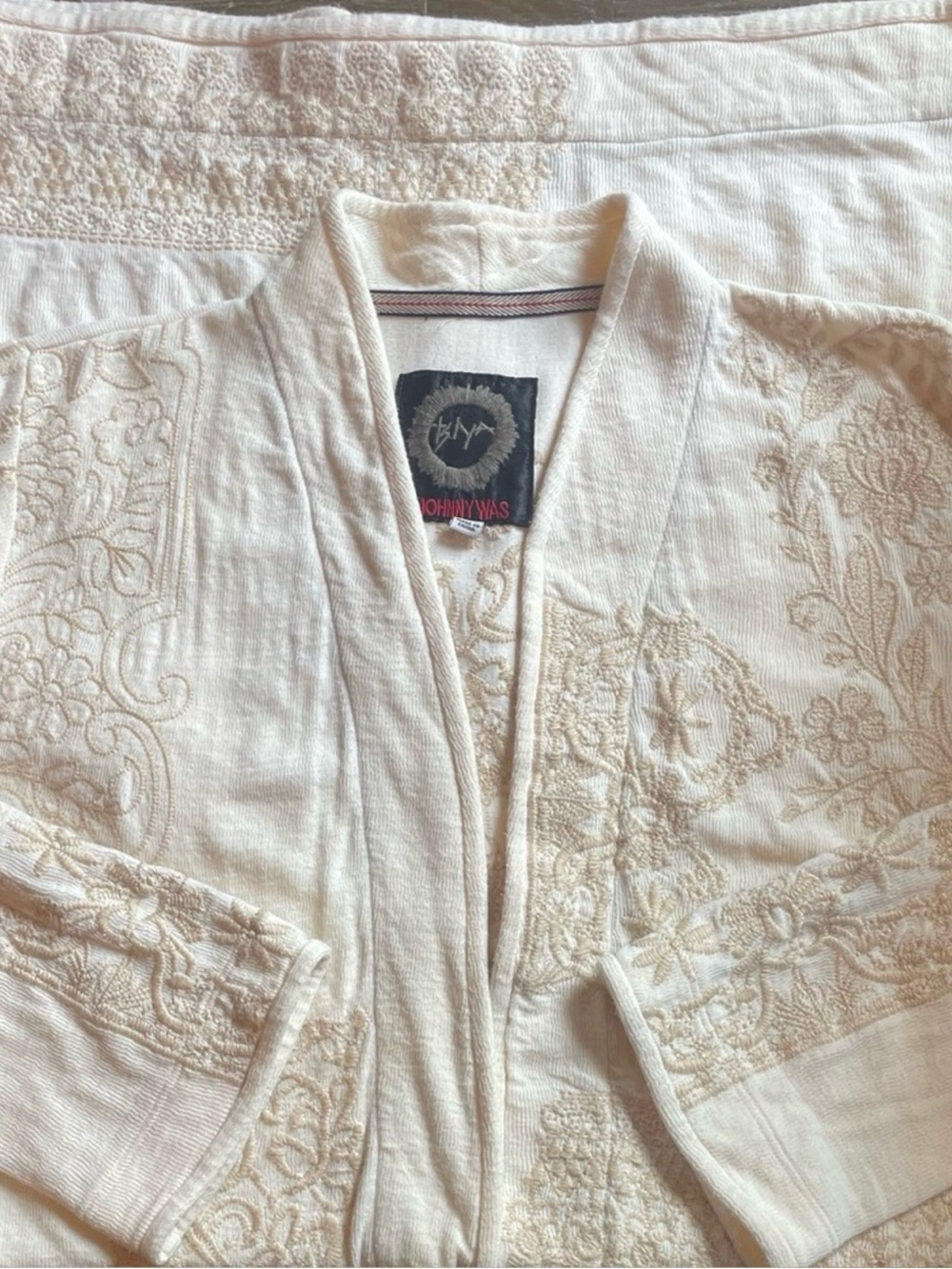 Johnny Was Biya Cream on Cream Embroidered Kimono Coat/Jacket
